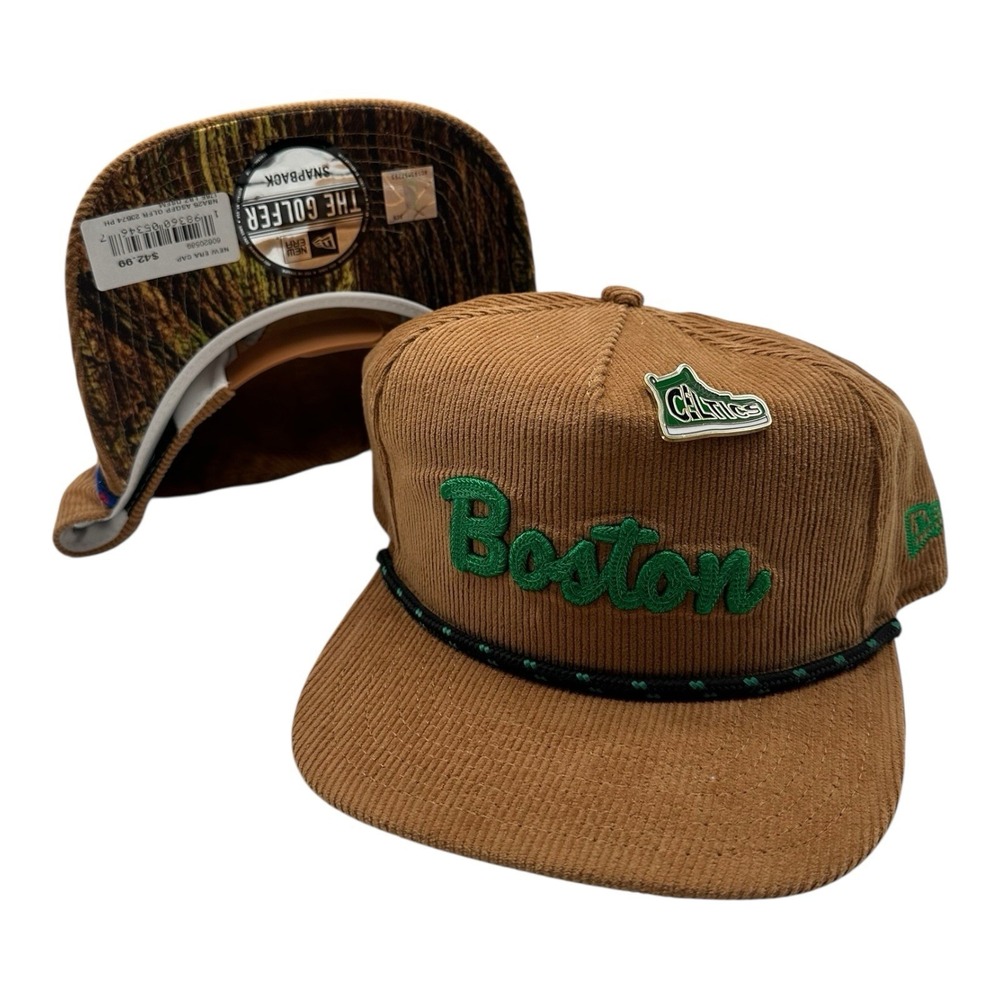 New Era Golfer Boston Celtics Hat Cap Snapback Adjustable Corduroy Script Camo